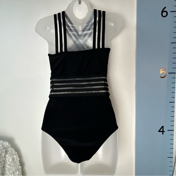 Pink Lily Black 1PC Swimsuit w/Mesh Stripes Small - Picture 10 of 13